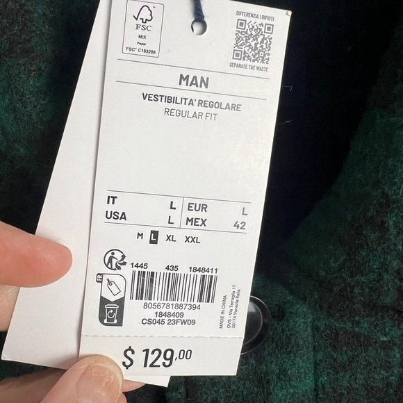 NEW PIOMBO Men's Size Large Green & Black Plaid Flannel Shacket Jacket Pockets - Picture 8 of 9